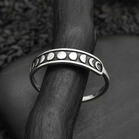 Artisan Sterling Silver Moon Phases Stacking Band Ring - Picture 1 of 5